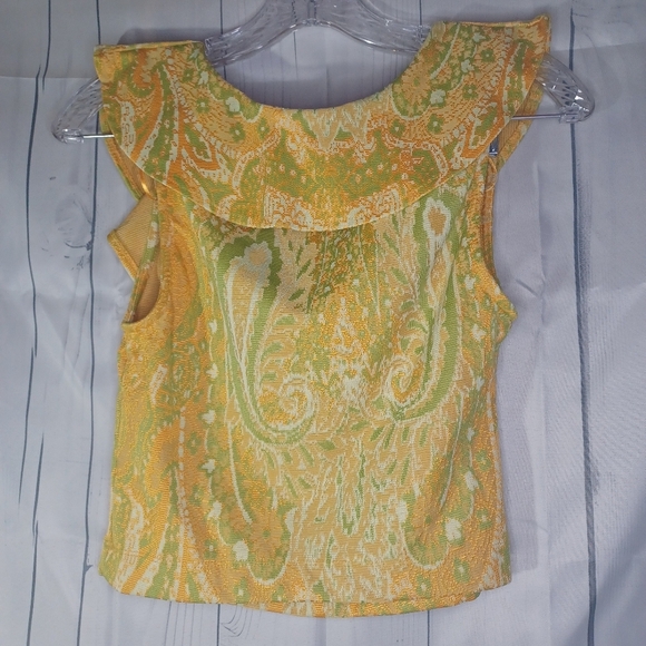 ZARA S Firfirli Jakarli Yellow Green Paisley Stretch sleeveless cropped top - Picture 8 of 9